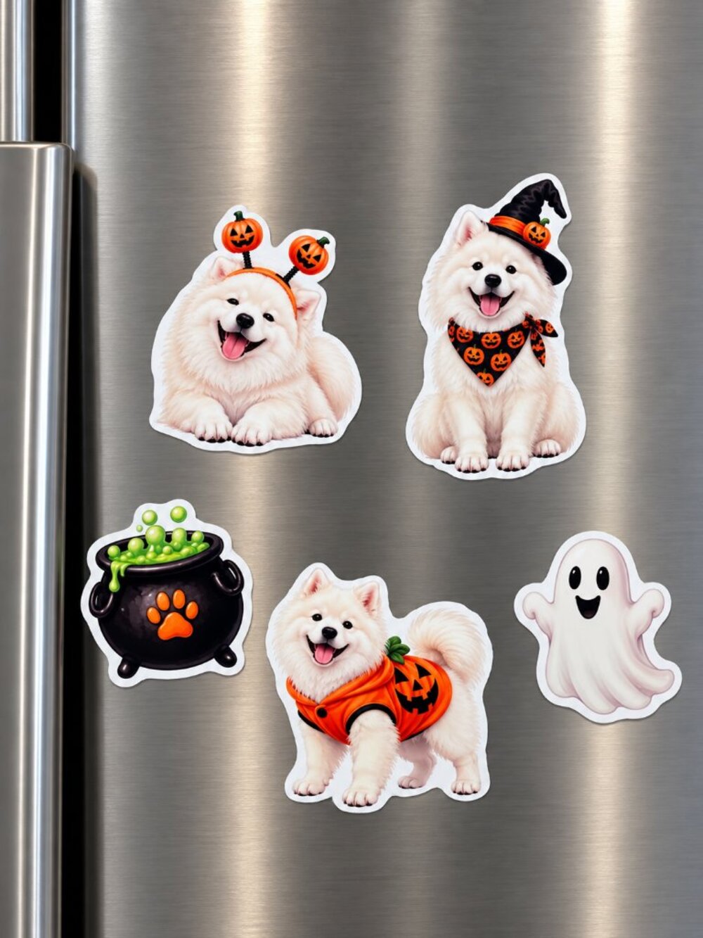 3 Samoyed Halloween Dog Magnets Fridge Refrigerator Decor Puppy Gift Handmade
